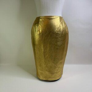 Liz Roberts Vintage Glam Gold Leather Pencil Skirt - Luxe High-Waisted Fit